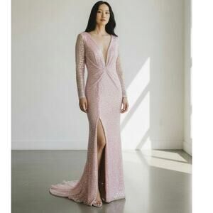 Coya Collection Women's Sequins Twist Front Maxi Dress Long Sleeve Pink S NWT